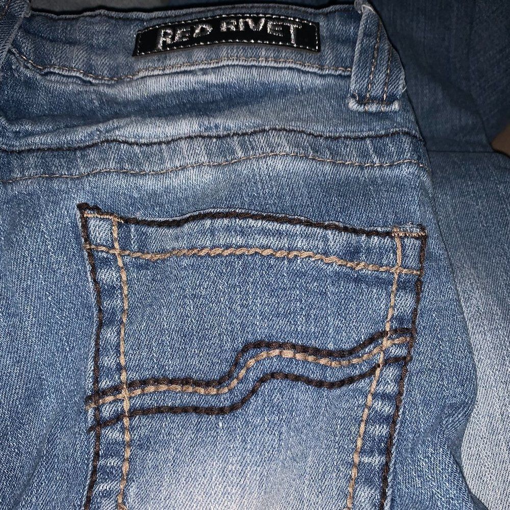 Red Rivet Distressed Bootcut Jeans - Picture 2 of 6